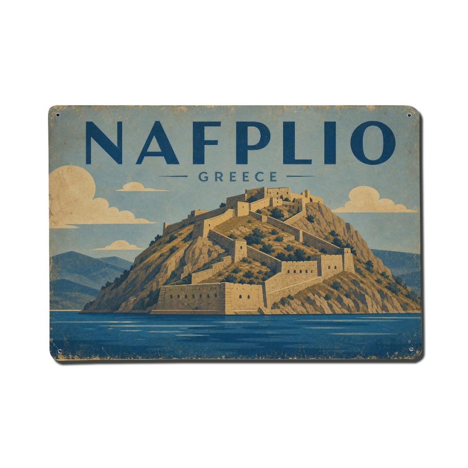 Vintage Travel Greece Nafplio Metal Tin Sign Plaque Wall Decor for Cafe, Club Bar, Office, Garden Metal Poster 8x12Inch