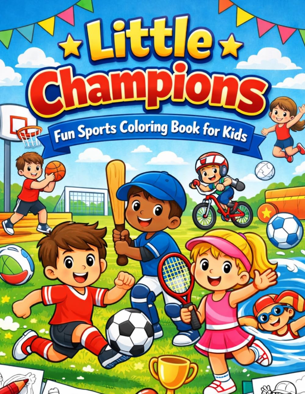 Little Champions: Fun Sports Coloring Book for Kids: A Fun Activity Coloring Book with Soccer, Cricket, Basketball & More