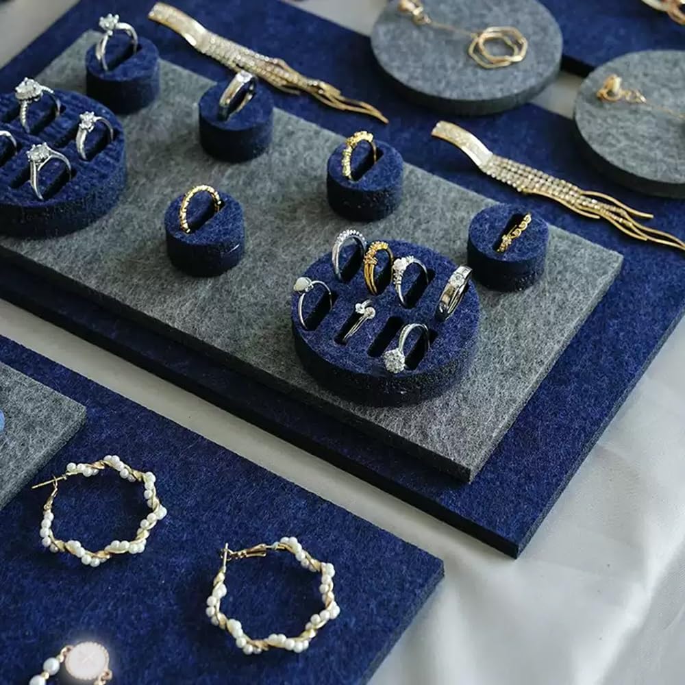 Portagioielli Blue Felt Jewelry Display Set with Ring Trays Earring