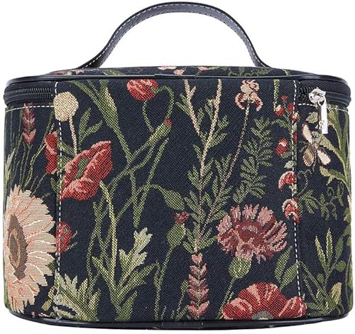 Miniatura 3 de Signare Neceser de tapicería, bolsa organizadora de maquillaje para mujer, diseño de jardín matutino, color negro (TOIL-MGDBK), Negro -