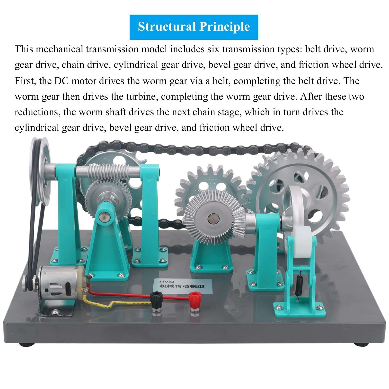 Modelo De Transmisión Mecánica, Instrumento De Enseñanza De Demostración Electromecánica con Fuente De Alimentación, Efecto De Demostración Claro E Intuitivo, Operación Simple.