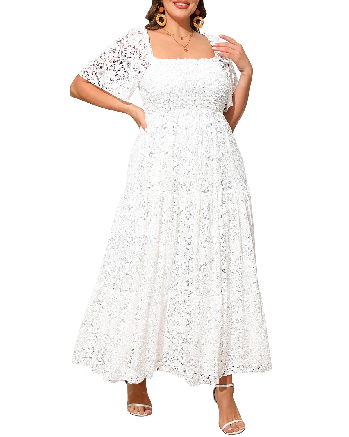 Taliseawomens Plus Size Floral Lace Wedding Boho Dress Flowy