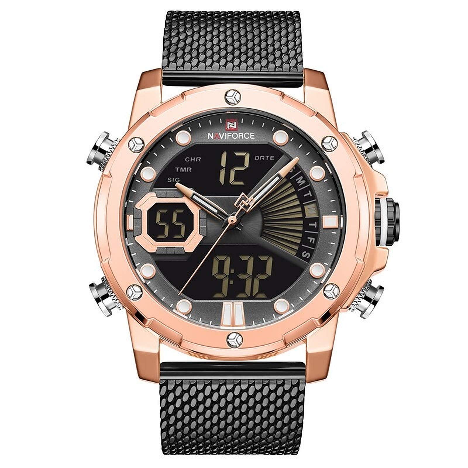 NAVIFORCE Men Watch Quartz Digital Male Clock Military Sport Stainless Steel Top Brand Luxury Blue Rose Gold Man Wristwatch (NF9172-BKG) (B08NT8SDZ3) Amazon Price History, Amazon Price Tracker