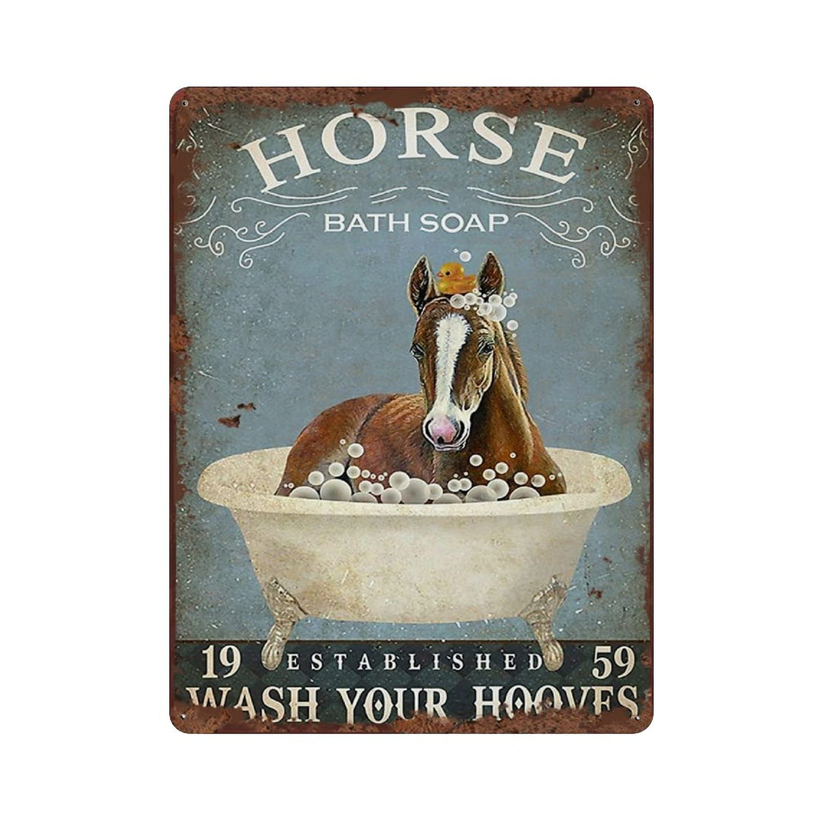 Horse Bath Tin Sign Horse & Bath Wash Your Hooves Vintage Tin Sign Horse Lovers Gift for Horse Girl Bathroom Decor Wall Art Home Decor For Girl Birthday Gift Housewarming Gift 16x12 Inch