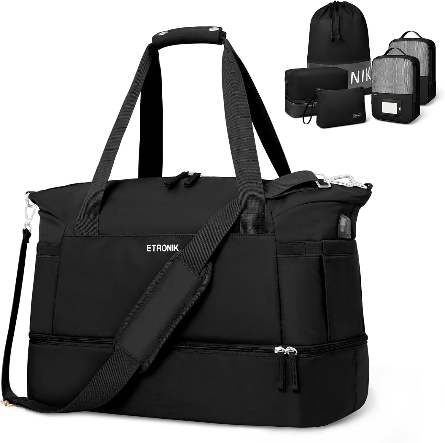 ETRONIK Travel Bag for Women,Gym Bag with USB Charging Port, Weekender Bag with Wet