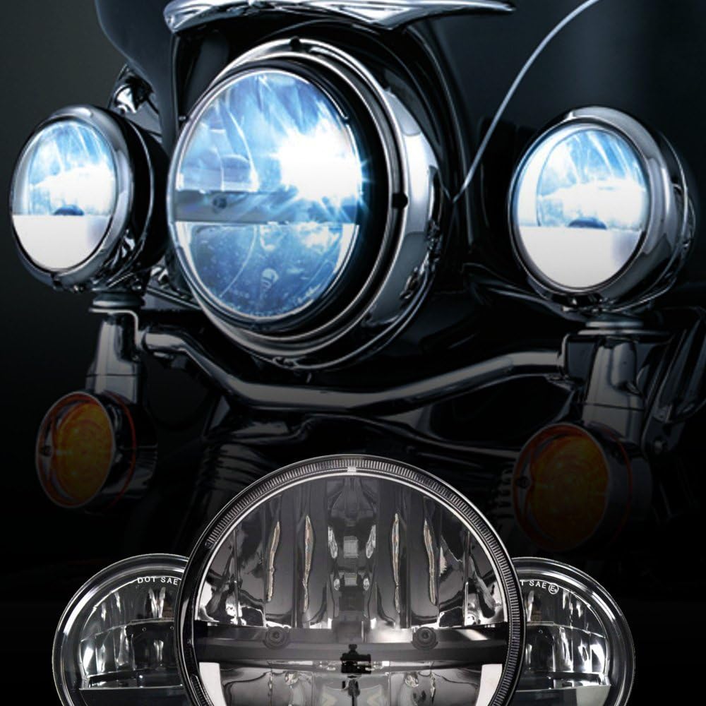 Eagle Lights E27270CPK 7 Inch Complex Reflector LED Headlight And 4.5 4-1/2 Inch LED Passing/Spot Lamp/Auxilliary Lights Compatible With Harley Davidson and Indian Motorcycles - Plug and Play