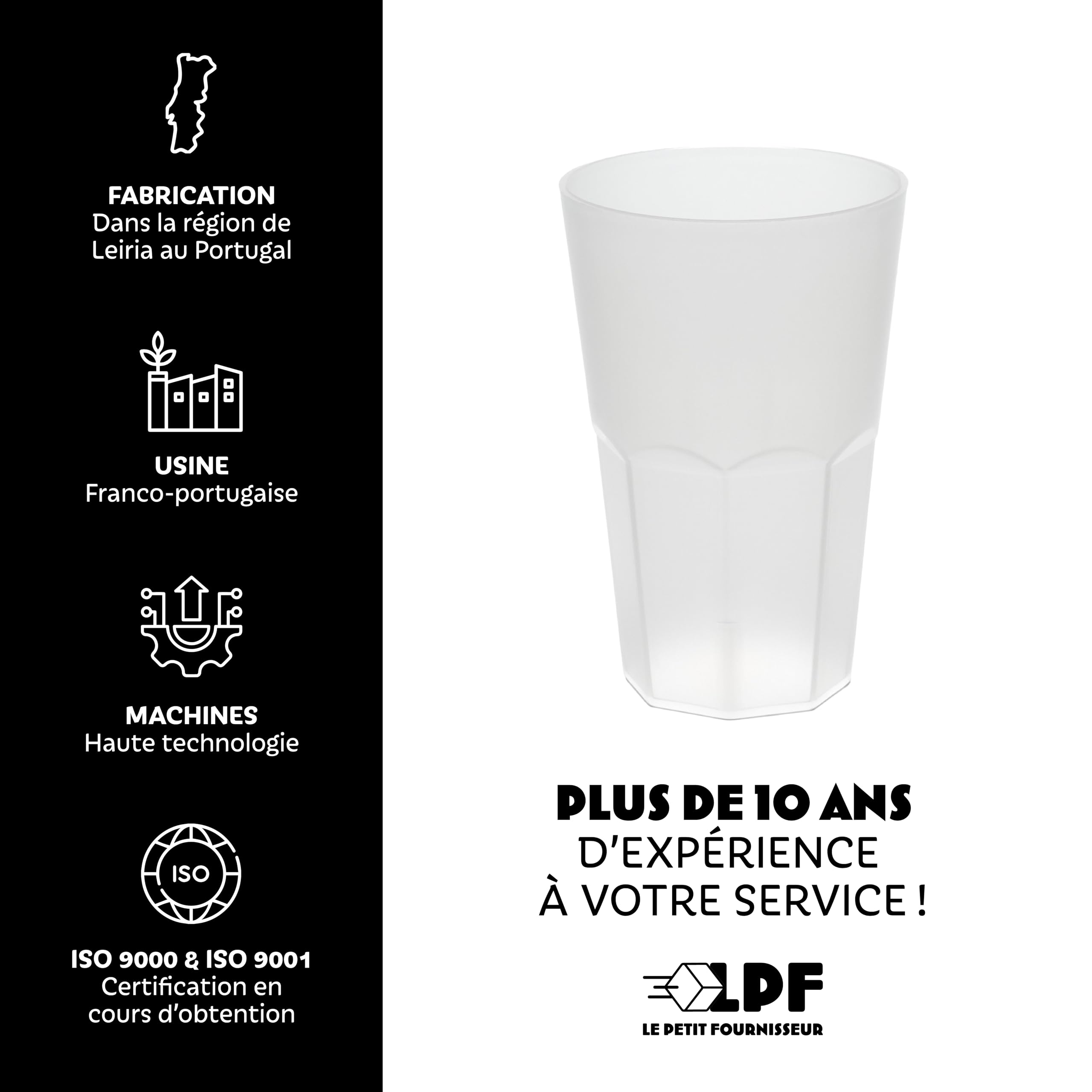 LPF LE PETIT FOURNISSEUR - Lot de 50 Gobelets à cocktail réutilisables Granity 33cl (40cl à ras-bord) - Polypropylène plastique alimentaire rigide - Verre à eau, bière, long drink - Couleur givrée
