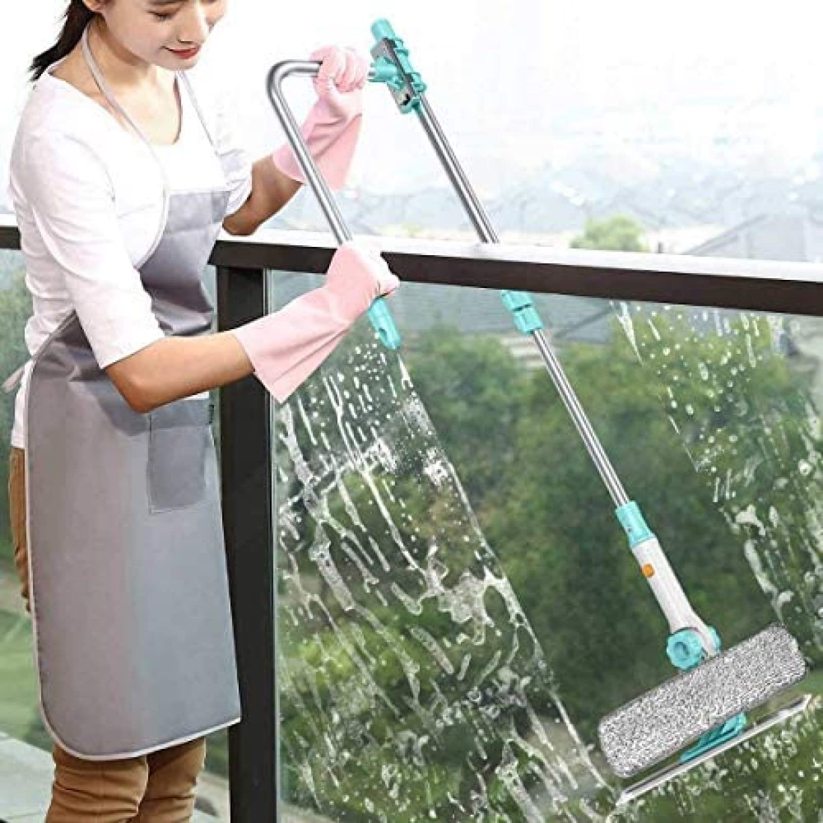Kit de Limpiador de Ventanas en Forma de U, escurridor de Vidrio, Herramienta de Limpieza, Equipo de Lavado para Ventanas Altas, Vidrio, Interior y Exterior, 2 en 1
