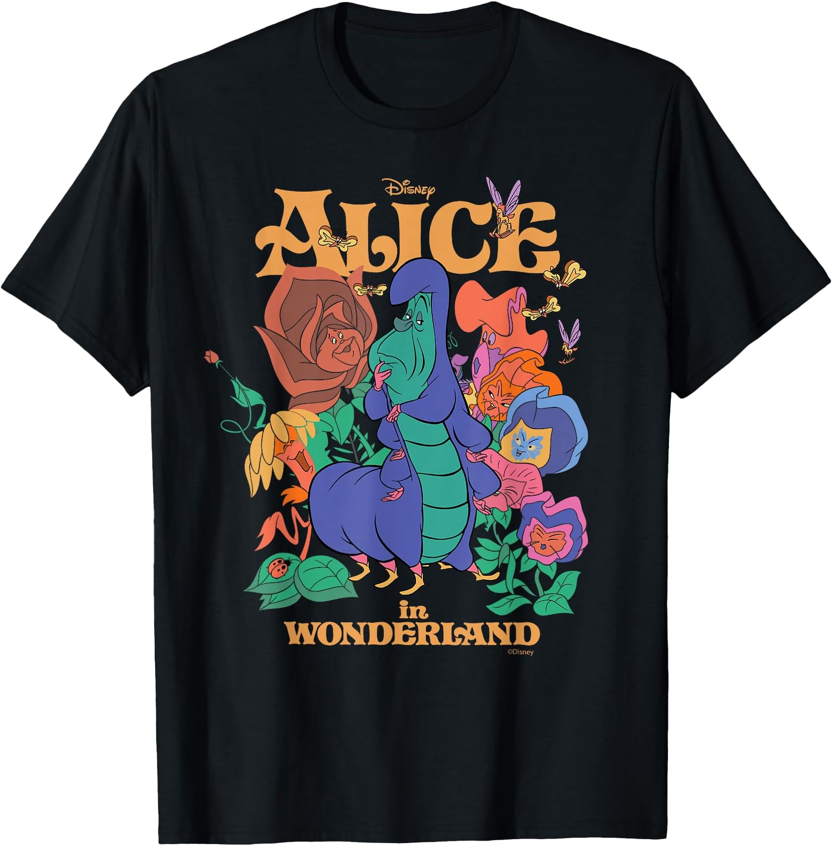 Alice in Wonderland Caterpillar and Flowers Vintage T-Shirt Small