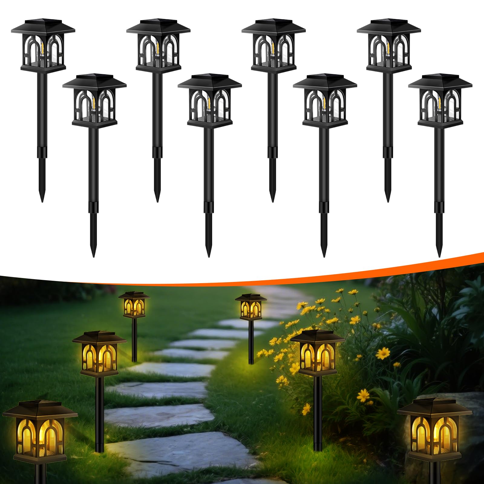 Caldarax 8 Stück Solarlampen für Außen Garten, Warmweiß Vintage LED Solarleuchten Garten Deko, IP65 Wasserdicht, Solar Gartenleuchten Deko für Außen, Balkon, Terrasse, Rasen, Wege, Hof