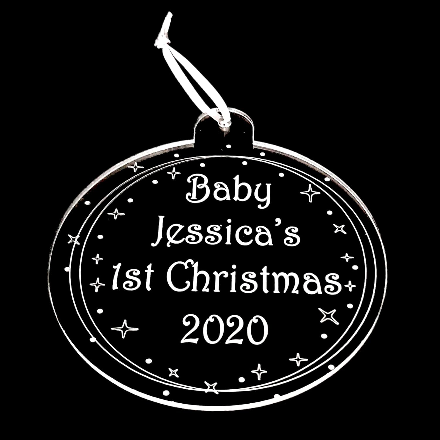 Bauble "Baby's 1st Christmas" Personalised Engraved Christmas Tree Decorations, Many Colours & Sizes (Bronze Mirror, 8.5cm)