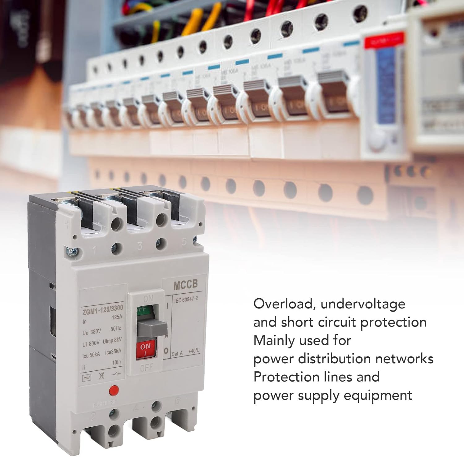 Alvinlite AC Miniature Circuit Breaker, 3 Pole ZGM1-125/3300 380V 125 Amp Isolator for Solar AC System and Other AC System, Rail Mount, Thermal Magnetic Trip, AC Disconnect Switch