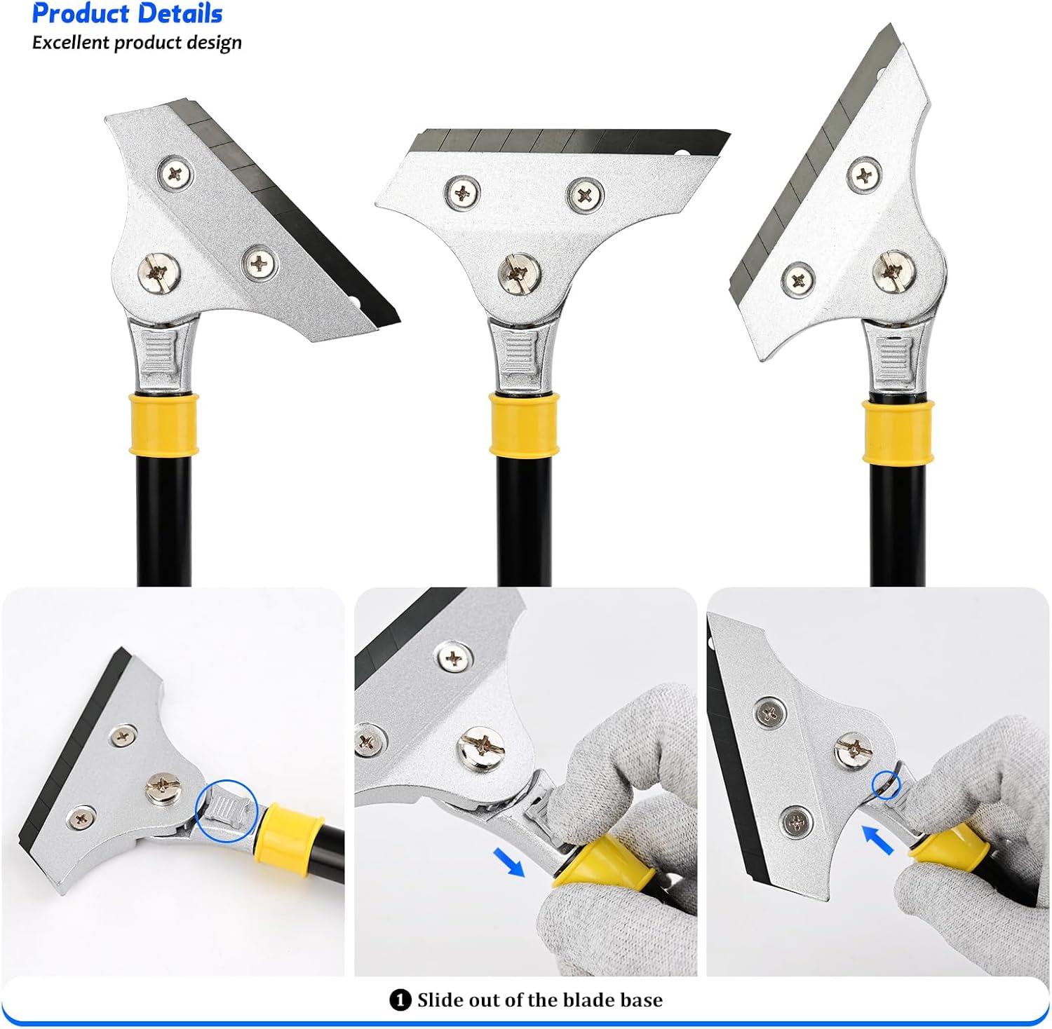 EHDIS Razor Blade Scraper Tool with Rotatable Head Tile Paint Floor Wall Paper Removal Smoothing Scraper with 10pcs Blades for Wood,Window Glass Wallpaper,Adhesive Remover,Painting Stripping