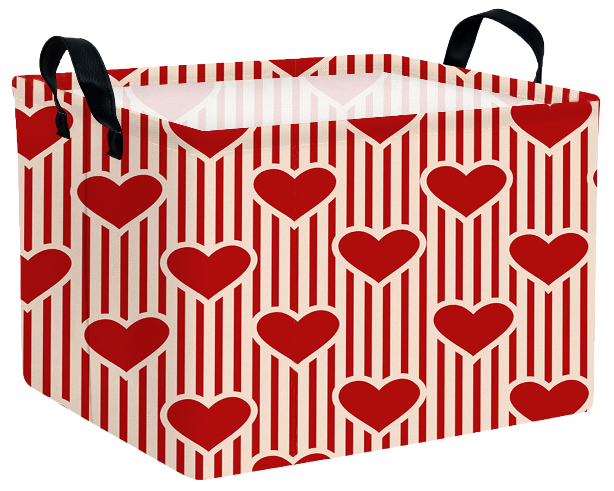 Large Valentine's Day Basket Heart Shaped Storage Bin for Gifts Collapsible Organizer Room Decor (Vertical Bar Red Love)