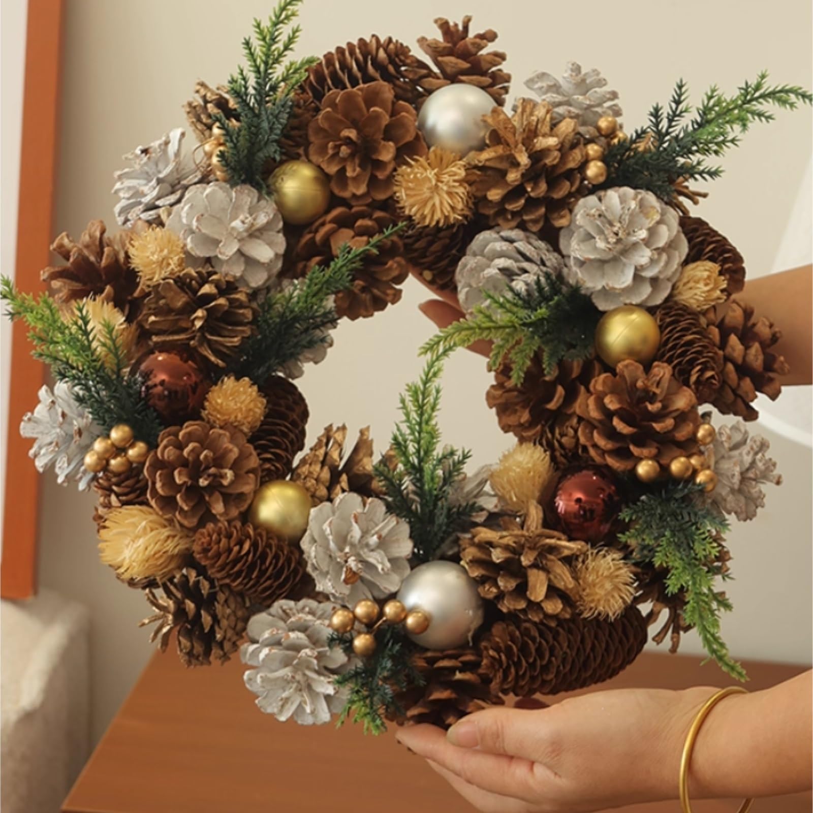 Couronne de Noel Entrée Couronne De Noël for Décoration Porte, Fenêtre Et Mur Decoration Fenêtre(Blue,Silver)