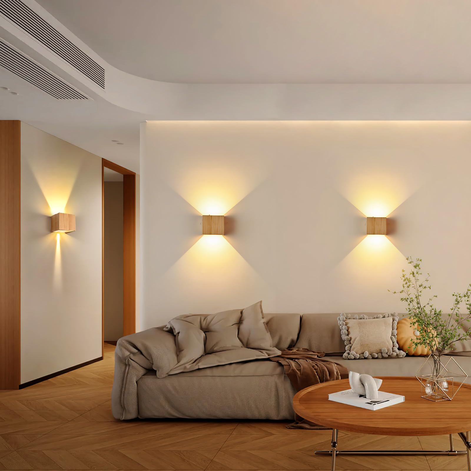 Lampa ścienna LED do wnętrza 6 W, drewno, ciepła biel LED lampa ścienna 3000 K, vintage lampa ścienna góra-dół retro oświetlenie na klatkę schodową, wejście, taras, wiszący salon, 1 szt