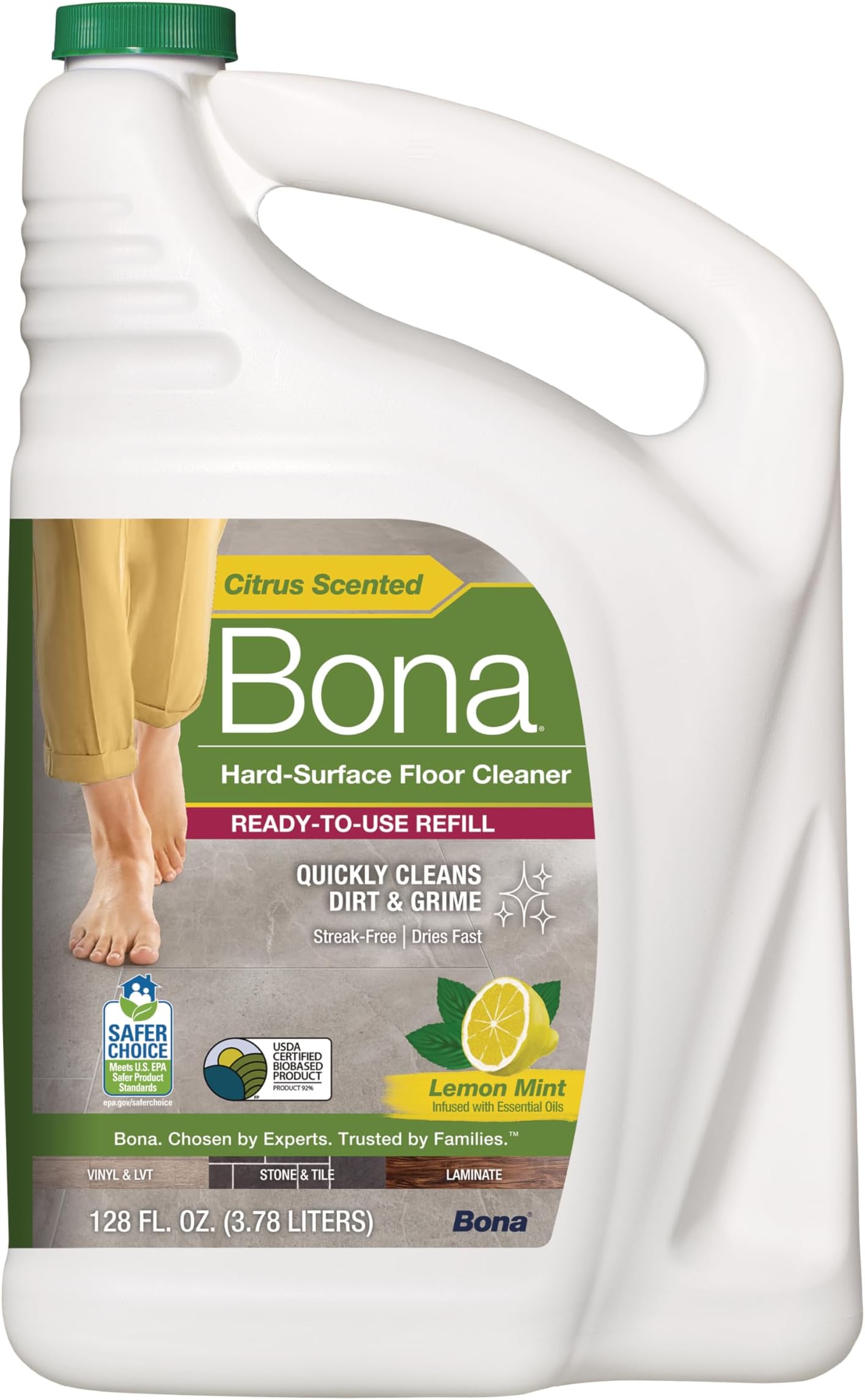 Multi-Surface Floor Cleaner Refill - 128 fl oz - Lemon Mint - Residue-Free Floor Cleaning Solution refill for Spray Mop and Spray Bottles - For Use on Stone, Tile, Laminate, and Vinyl Floors
