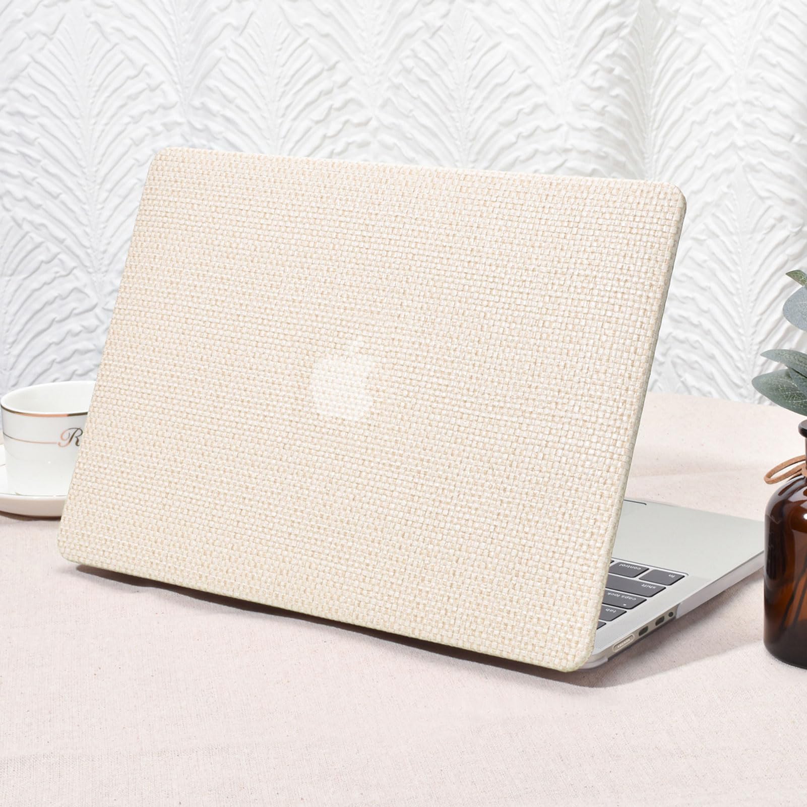 Seorsok Compatible with MacBook Pro16 inch Case 2024-2021 M4 M3 M2 M1 A3403 A3186 A2991 A2780 A2485 Touch ID,Elegant Woven Fabric Textured Leather Plastic Hard Case&Transparent Keyboard Cover,Beige