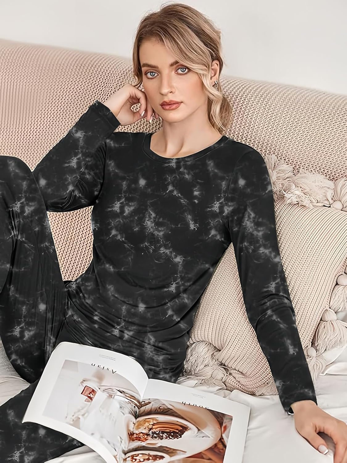 2 Piece Pjs Set For Womens Pajamas Lounge Set Long Sleeve Joggers Pants Sleepwear with Pockets - Image 2