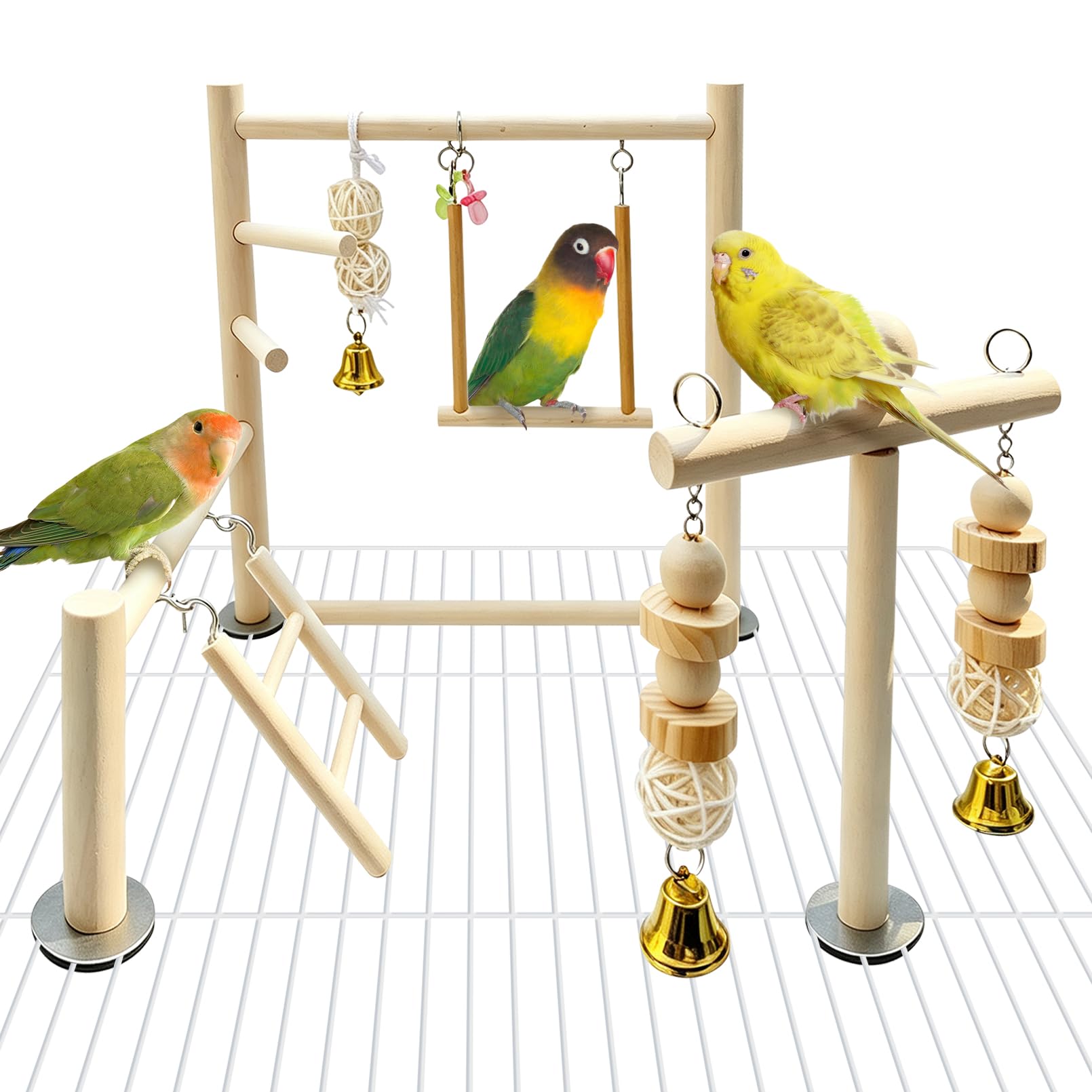 Hamiledyi Parrot Playground Parakeet Perches Outside Cage Bird Climbing Ladder Swing Toy Natural Wood Cockatiel Play Gyms Stand for Small Conure Love Birds Finch African Grey Macaw Amazon Budgies