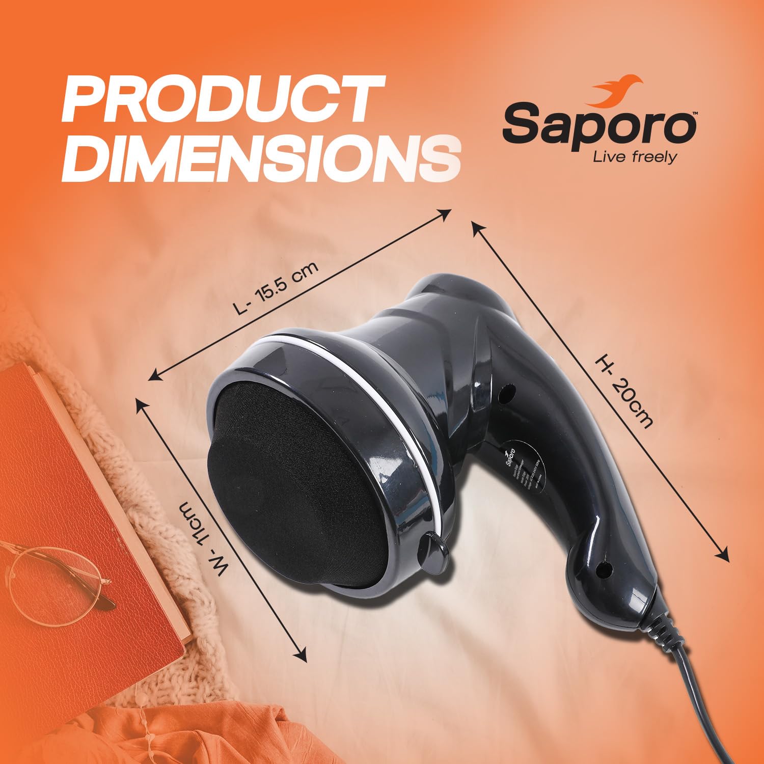 Saporo Edge Handheld Massager for Pain Relief - Electric Massage Machine for Full Body, Muscle Relaxation of Neck, Shoulder, Back, Arms, Leg & Foot - Variable Speed Settings - 3 Massage Heads Saporo Edge Handheld Massager for Pain Relief - Electric Massage Machine for Full Body, Muscle Relaxation of Neck, Shoulder, Back, Arms, Leg & Foot - Variable Speed Settings - 3 Massage Heads