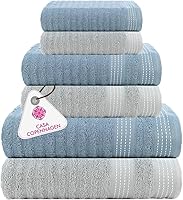 Vista 18 de CASA COPENHAGEN Solitaire - Juego de toallas de 6 piezas, color blanco brillante, 21.16 oz/m², 2 toallas de baño, 2 toallas de mano, 2 toallas