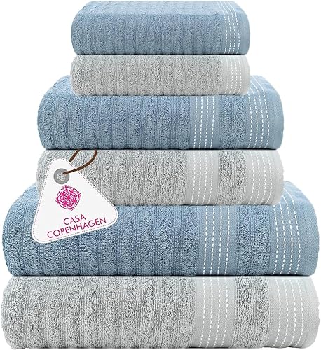 Miniatura 18 de CASA COPENHAGEN Solitaire - Juego de toallas de 6 piezas, color blanco brillante, 21.16 oz/m², 2 toallas de baño, 2 toallas de mano, 2 toallas