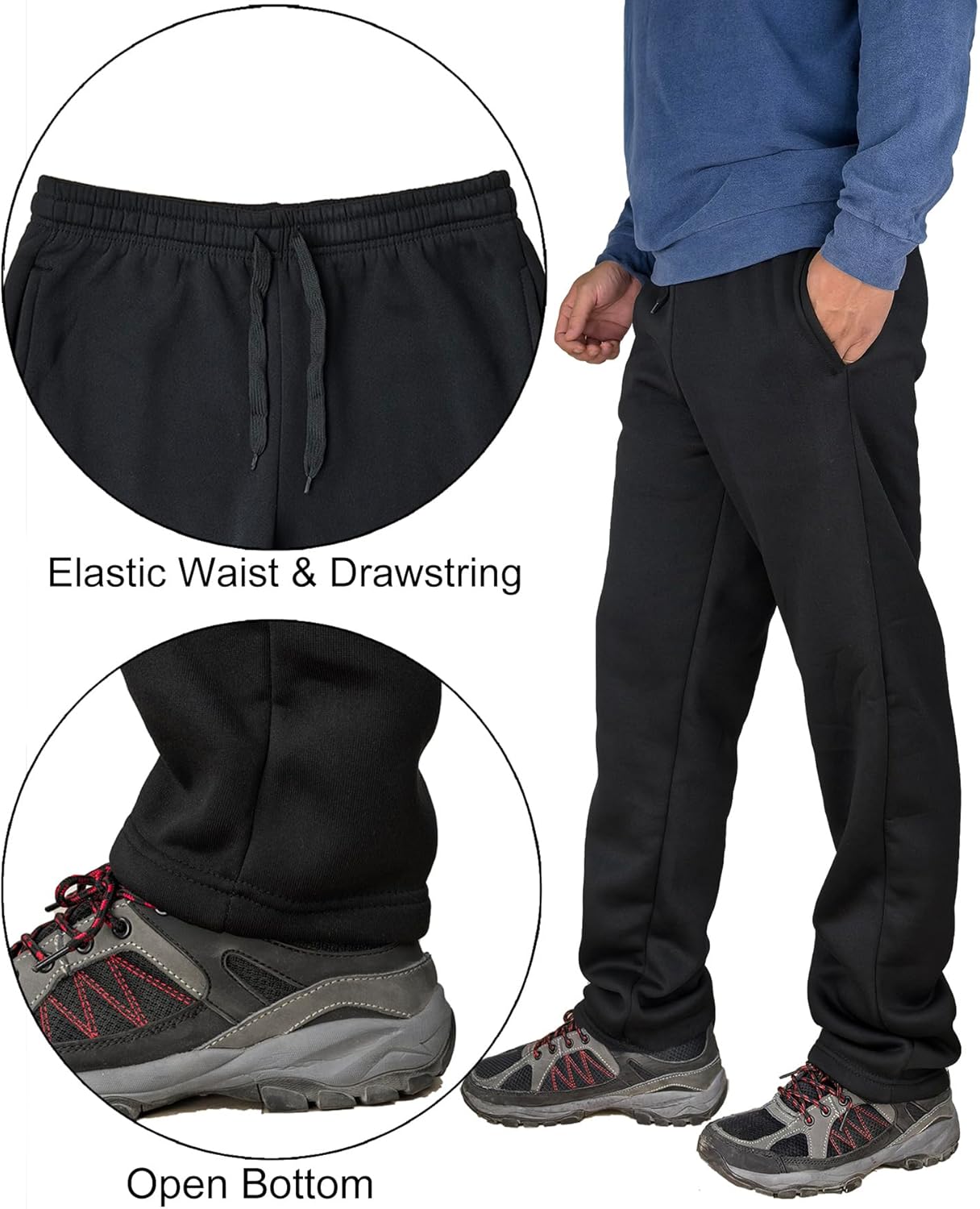 Mens Fleece Athletic Sweatpants Workout Relaxed Fit Drawstring Sweat Pants with Pockets - Image 2
