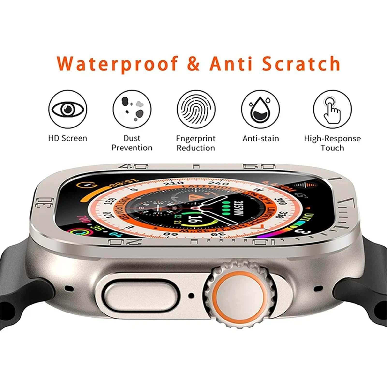 SCHIK Vetro temperato per Apple Watch Ultra 2 49mm Protezione schermo Telaio in metallo antigraffio per accessori IWatch Series Ultra 49mm