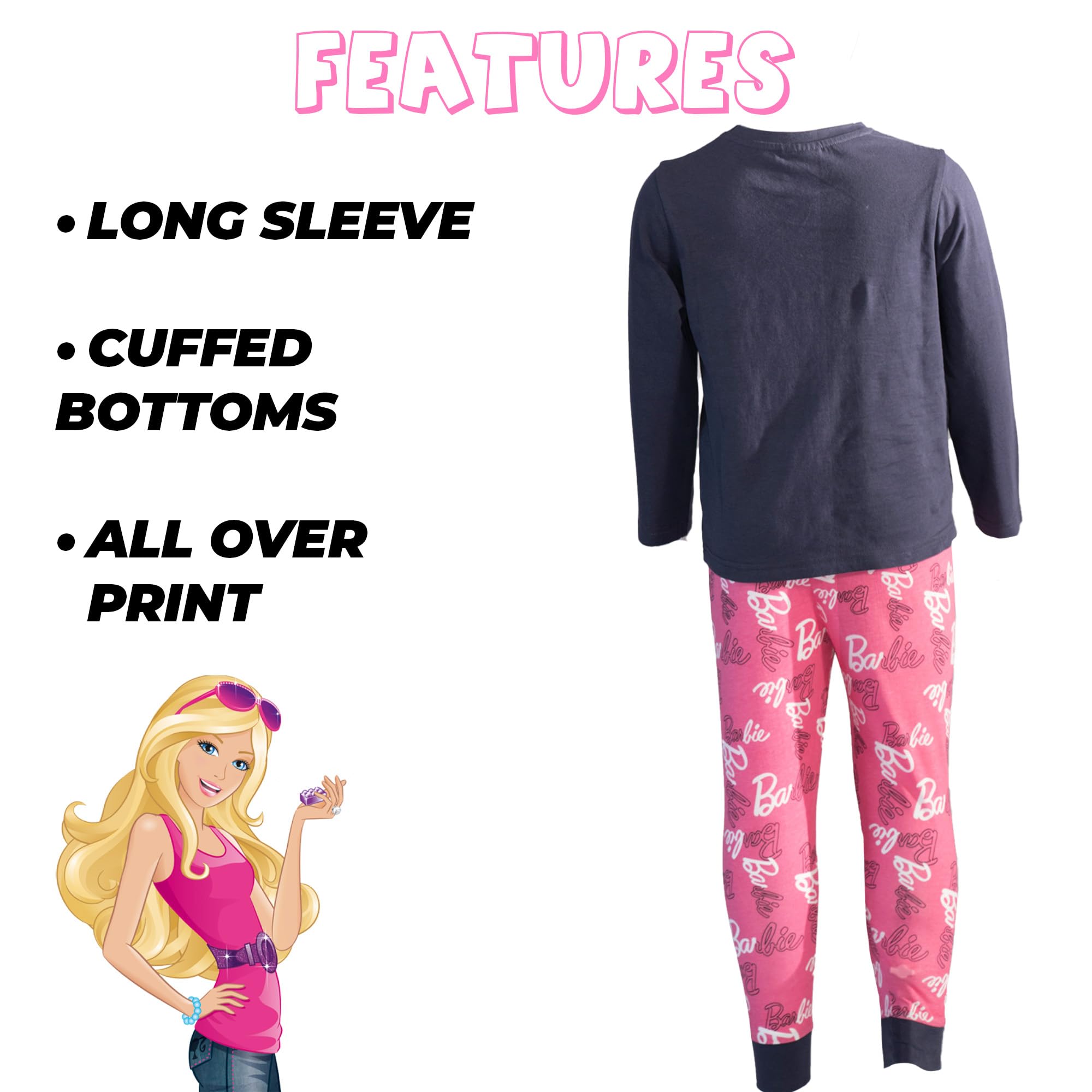 Barbie Set pigiama per bambini, confezione da 2, design Dream Team & Let's Do This | Biancheria da notte super morbida in 100% cotone | Elastico in vita e pantaloni con risvolto | Disponibile nelle