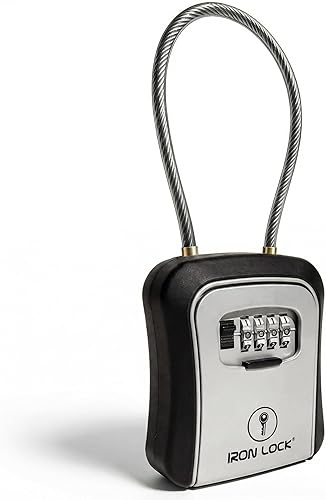 Miniatura 13 de Iron Lock ® - Caja de bloqueo de llaves portátil con grillete de cable extraíble para interiores y exteriores, impermeable, combinación de 4 dígitos