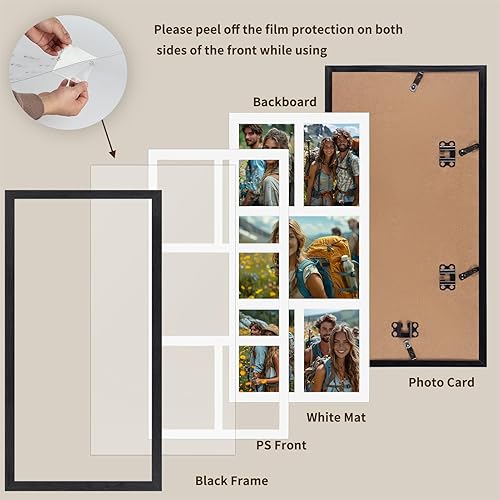 Vista 28 de Juego de 2 marcos de fotos negros de 12 aperturas de 4 x 6 pulgadas, múltiples marcos para mostrar fotos de 6 x 4 con paspartú blanco