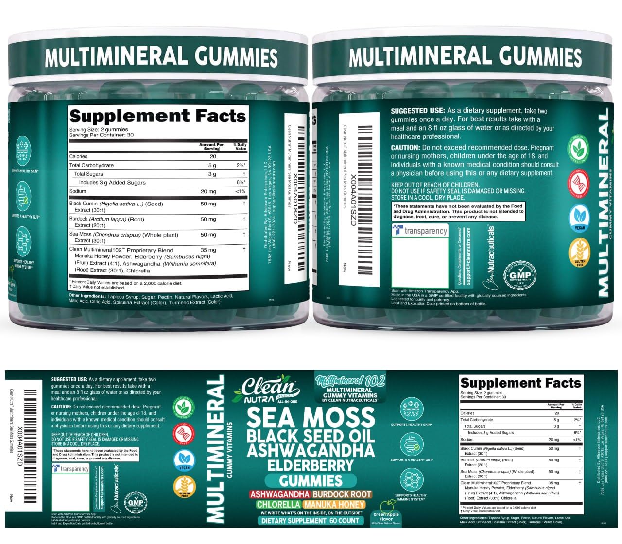 Sea Moss Gummies | Clinically Tested - Black Seed Oil Ashwagandha Elderberry Burdock Root Chlorella Manuka Honey - Vegan Irish Sea Moss Gummy Vitamins for Adults Kids Men Women - Green Apple Flavor — Amazon image 5