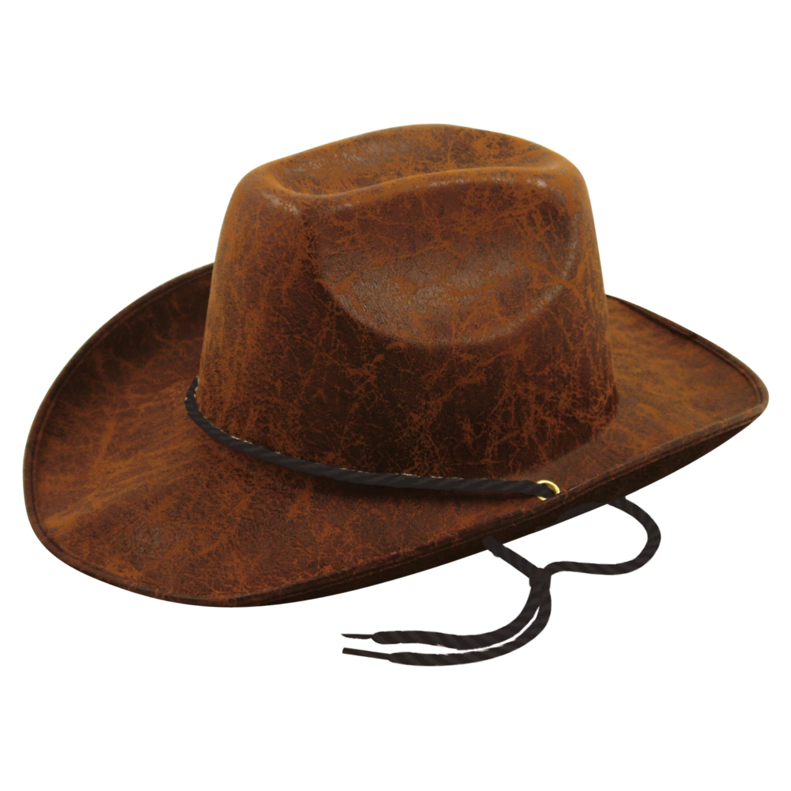 Lizzy 1 x Leather Look Cowboy Hat | Dark brown Colour Western style unisex hat for cowboy, cowgirl and sheriff fancy dress outfit Accessories Dress- up Party Role Play Cosplay Holiday