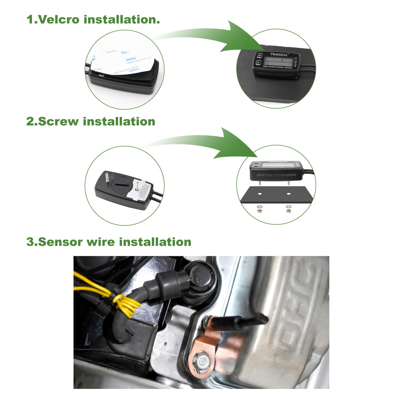 Yooreal Compteur horaire Tachymètre Jauge de température du moteur,Alerte TEMP,Arrêt de l’utilisateur,Sonde de température amovible pour scooter Motoneige Mini vélo Moto Tondeuse à gazon Générateur