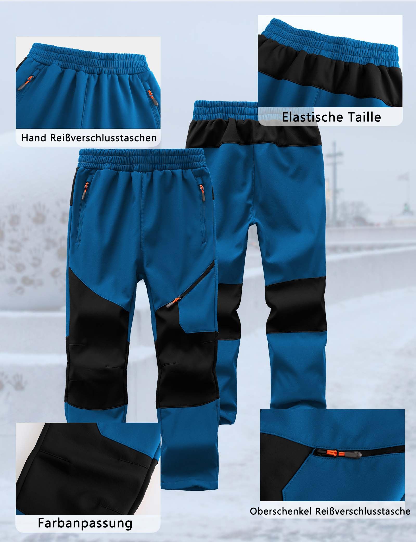 Winterhose Kinder Gefütterte Skihose Jungen Thermohose wasserdichte Winddichte Wanderhose Outdoor Softshell Hose