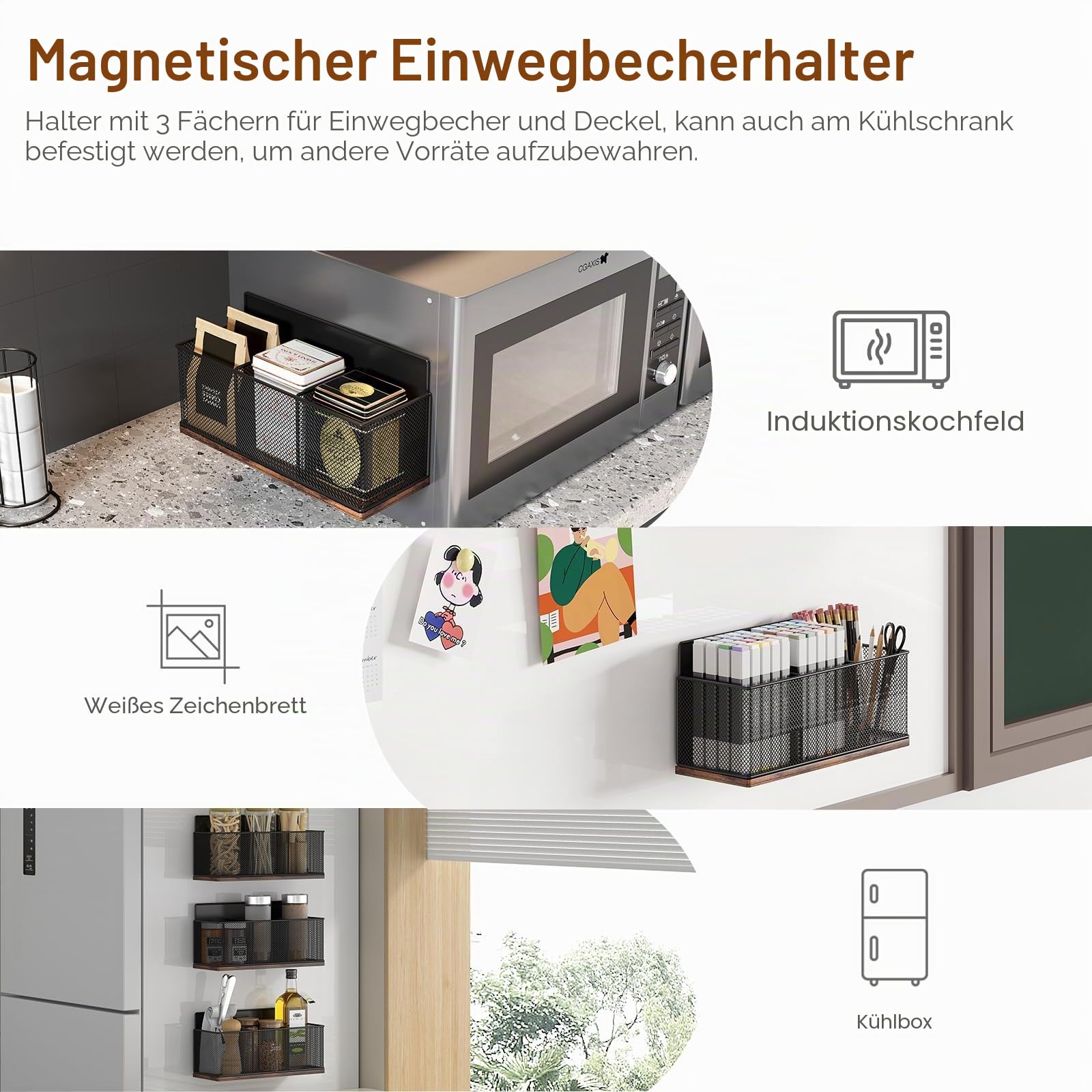 TQVAI Kapselhalter für mit 2 Schubladen Organizer, 60 Kaffeekapseln Aufbewahrung Stahl und MDF-Holz Kaffee Organizer Ständer mit 3 Schlitzen für Einwegbecher, Regal für Zubehör Küche Schwarz
