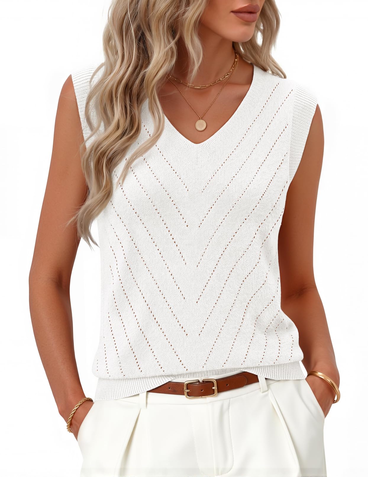 MEROKEETY Womens Summer V Neck Knit Tank Top 2026 Spring Sleeveless Sweater Vest Business Casual Shirt Outfit Fashion Clothes - 2