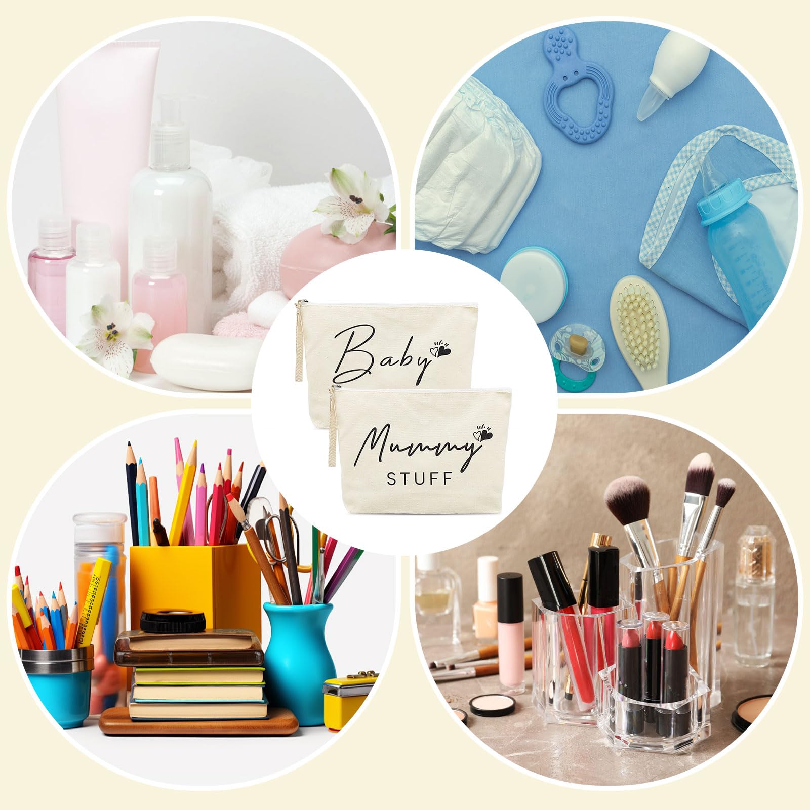 Sacchetti in Tela per Neomamme Baby Shower, Borsa Cosmetica Regalo 4 Pezzi