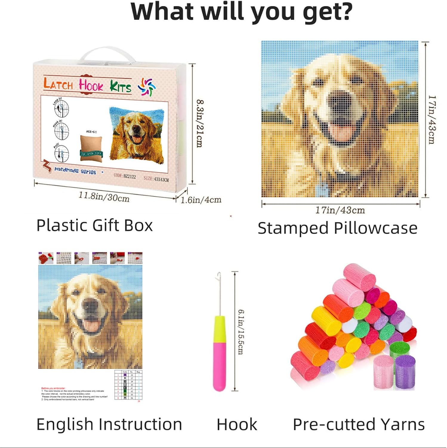 DIY Latch Hook Pillow Kits Golden Retriever Dog Printed Pillowcase Crochet Yarns Hooking Handmade Pillow Cover Cushion for Home Sofa Decoration 17x17inch-1