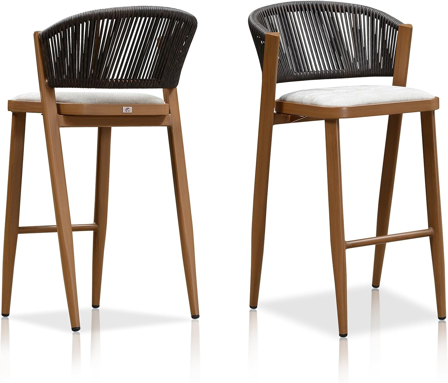 PURPLE LEAF Two Pack Bar Stools Outdoor Bar Stool Chair with Back High Stools Wicker Brown Barstools