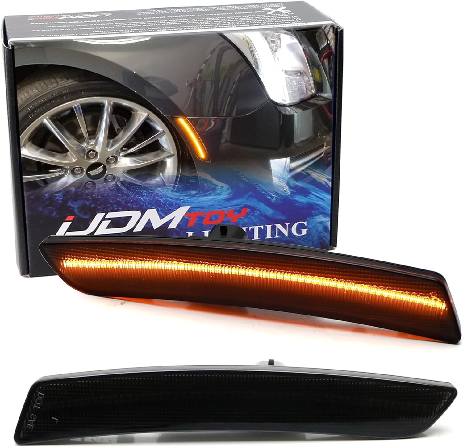 iJDMTOY Semi-Clear Lens 36-SMD Amber Full LED Bumper Side Marker Light Kit Compatible With Cadillac 2016-2020 CT6, 2019-2020 CT6-V, Replace OEM Amber Front Sidemarkers…