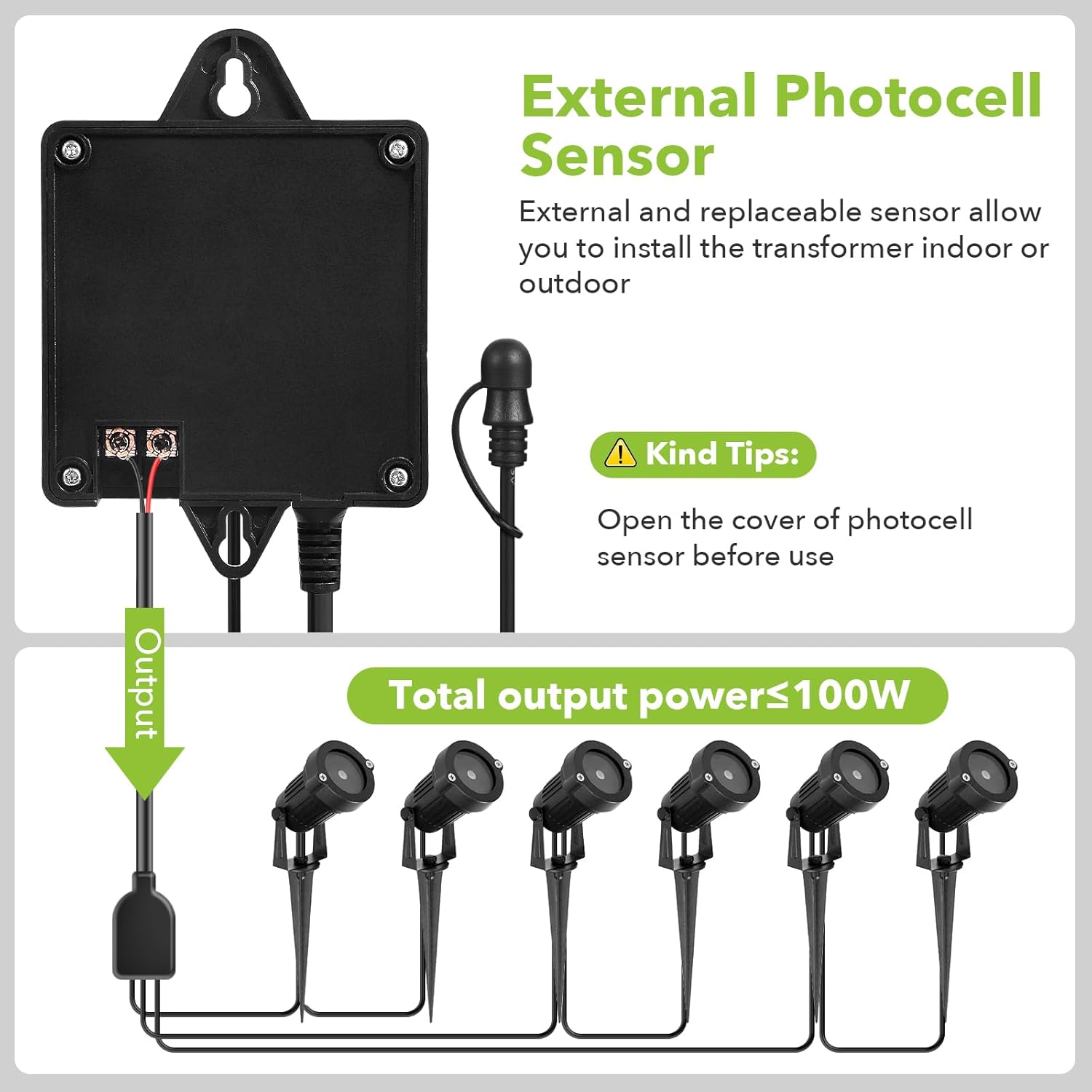 100W Low Voltage Landscape Transformer,Waterproof Low Voltage Transformer with Timer and Photocell Sensor,120V AC to 12V DC Landscape Lighting Transformer for Outdoor LED Spotlight Path Light