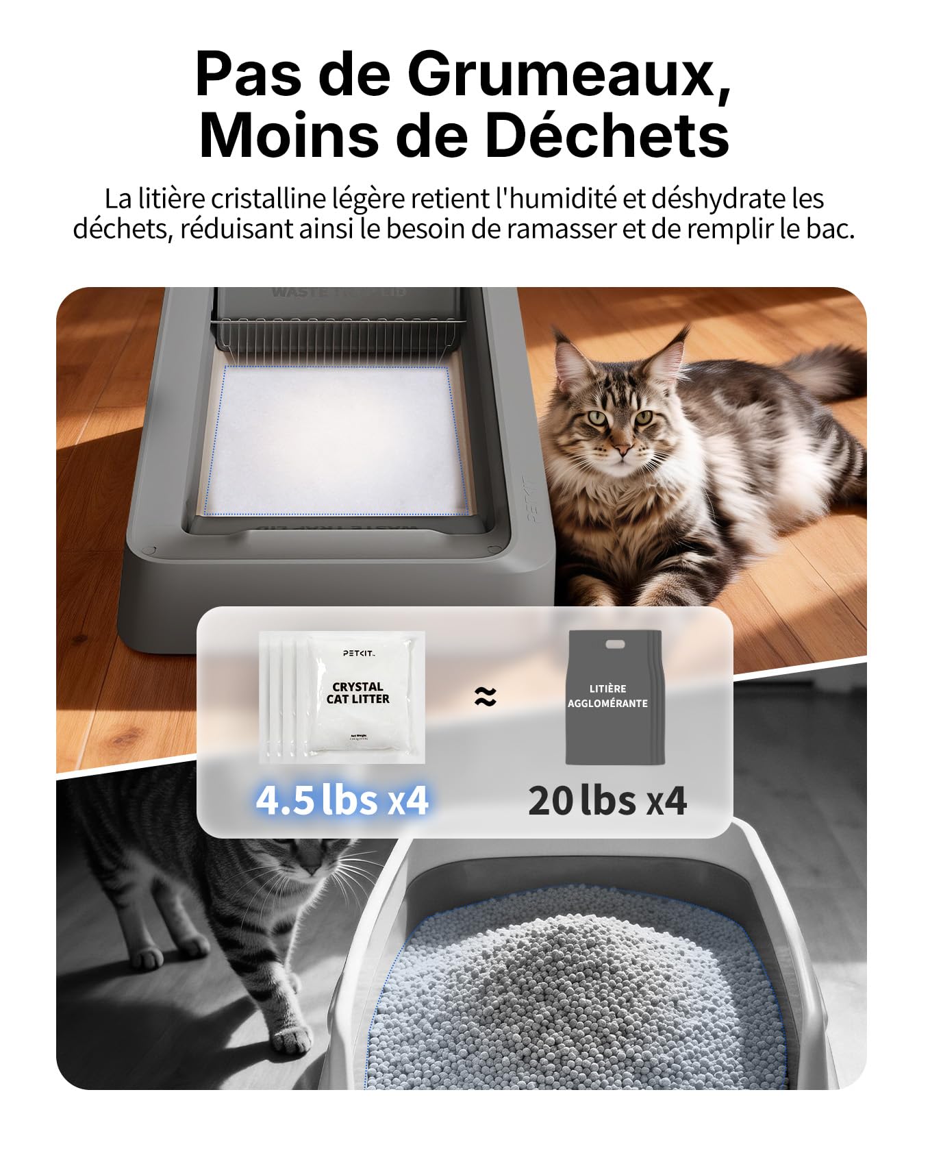 PETKIT Kit de Litière pour Chat en Cristal, Compatible avec PUROBOT Crystal Duo, 6X Désodorisante, 99% sans Poussière, Changement en 3 Étapes, Pas de Nettoyage (4 Pcs)