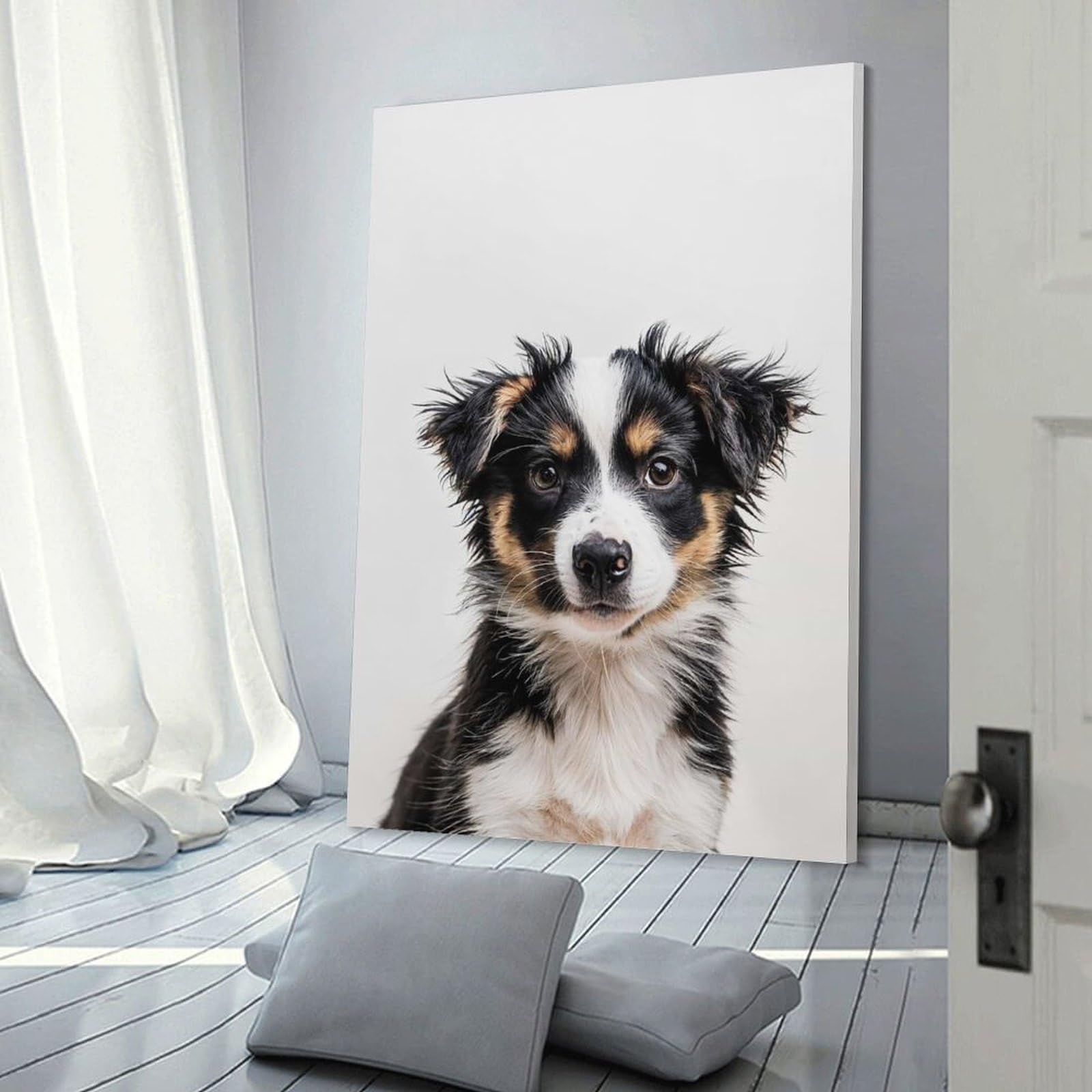 Junmoney Frame-Style-4 Cute Puppy Portrait Canvas Art Print 12X18inch(30X45cm), For Calm Bedrooms, Home Corners Or Flats, An Easy Wall Refresh For Bedrooms