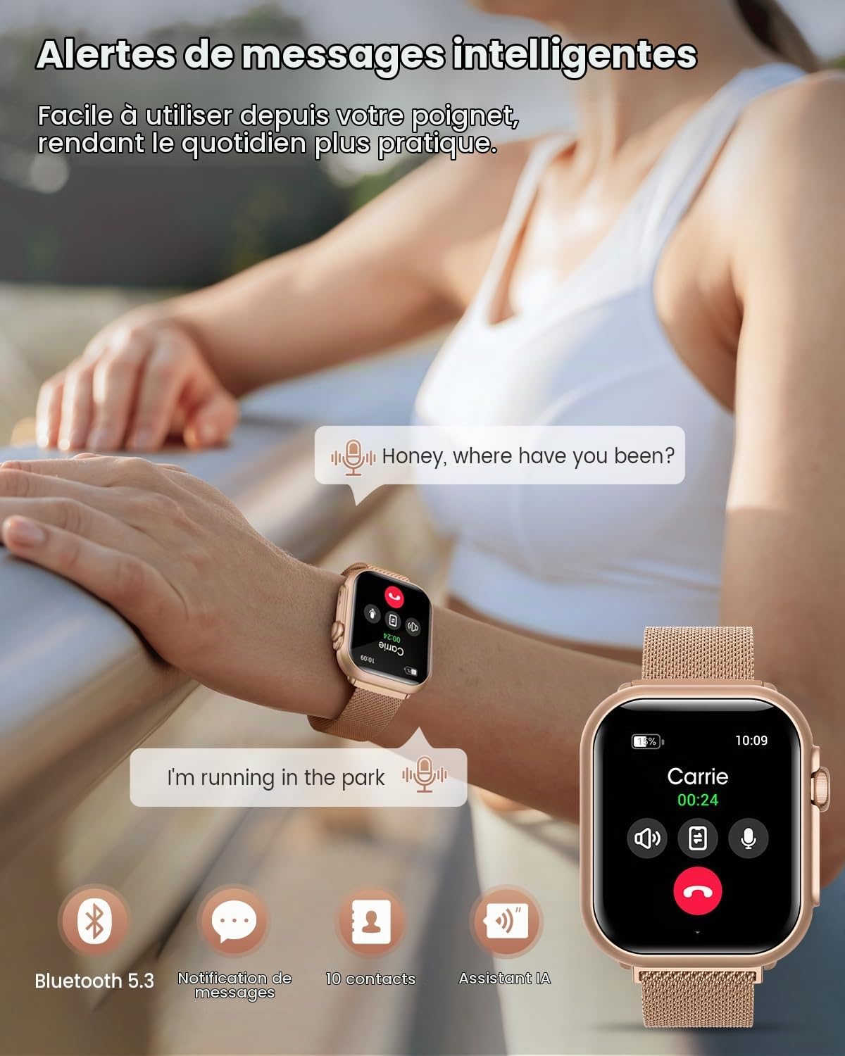 SWGOTA Montre Connectée Femme avec 1000mAh Batterie, Autonomie 100 Jour Ultra-Longue, 1.83" HD Smartwatch Appel, 24H Fréquence Cardiaque/SpO2/Sommeil, 120+ Sports, IP68 Podomètre Android iOS Or Rose