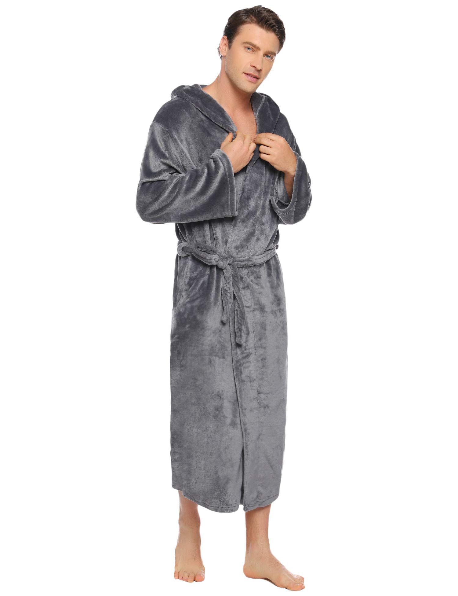 Vlazom Albornoz de Hombre de Pana Goffrada, Cuello Chal y Bordado Contraste, Suave Ligero, Estilo Kimono para Spa y Relax S-3XL