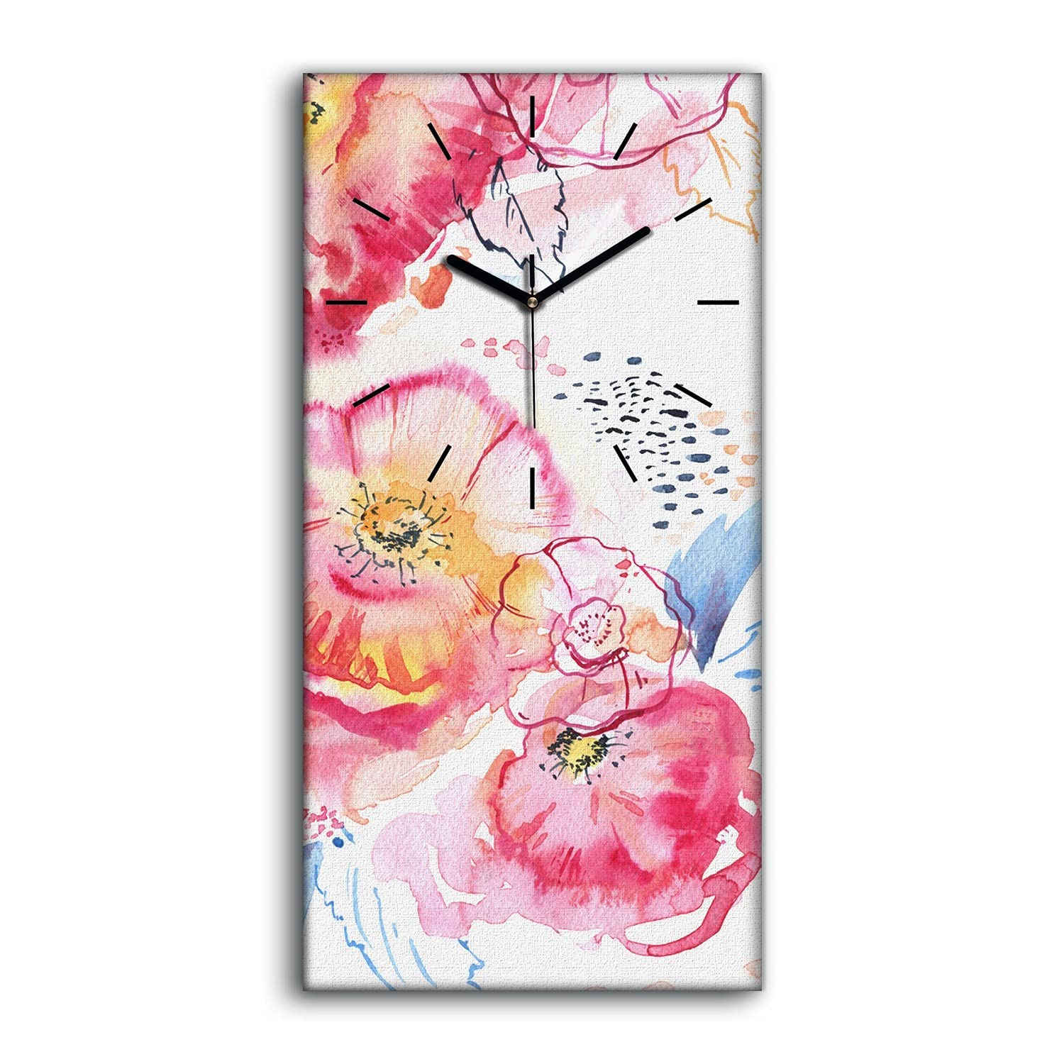 Horloge sur toile de haute qualité 30x60cm art moderne roses d'aquarelle pour décoration chic