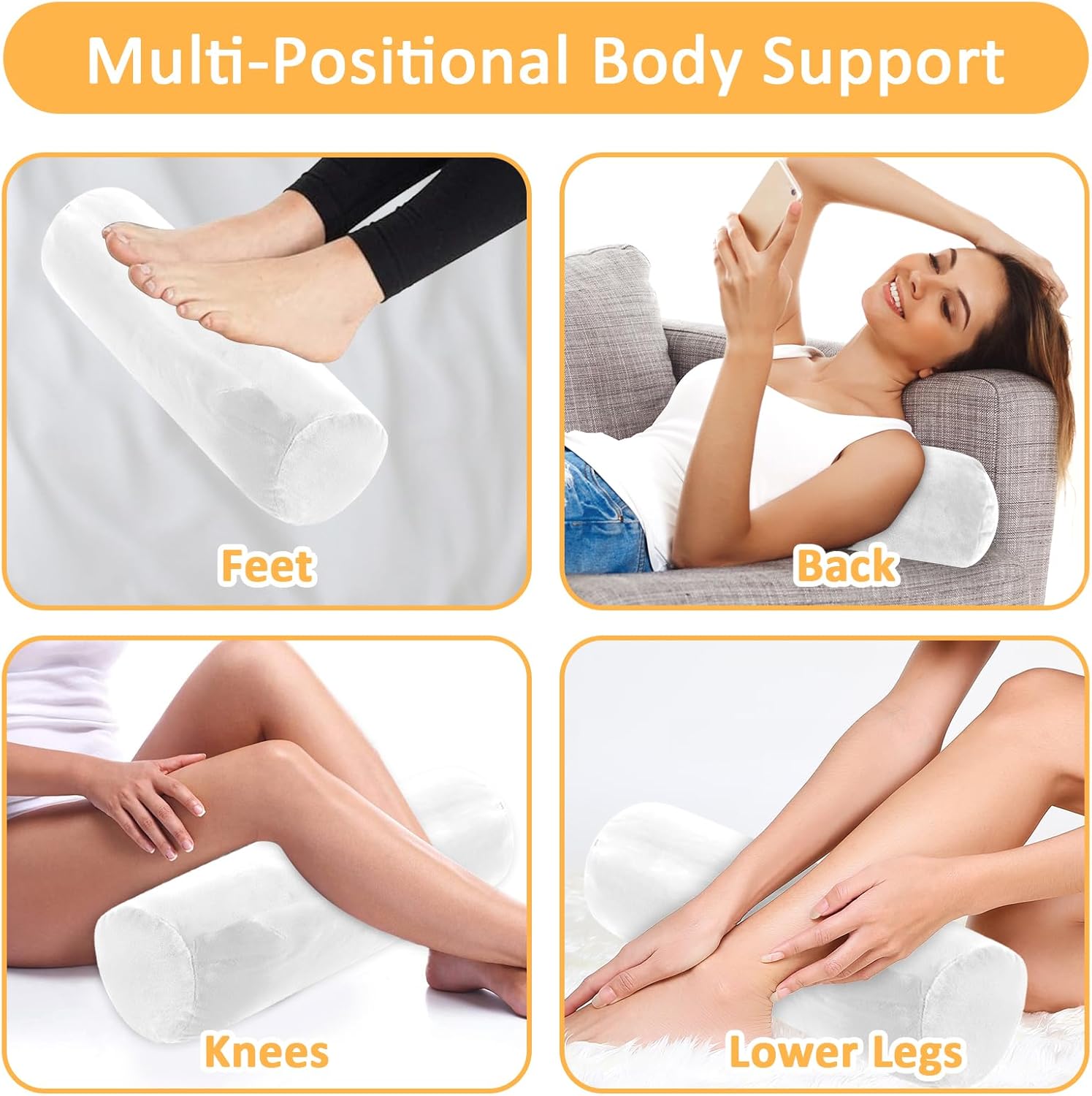 Larrel 2PCS Cervical Neck Roll Pillow Cover, White Neck Roll Pillow Cover with Zipper, Round Neck-Pillow Case for Cylindrical Pillow-Cushion, 16x8.3 Inch Soft Bolster Pillowcases for House Home Decor - Image 4