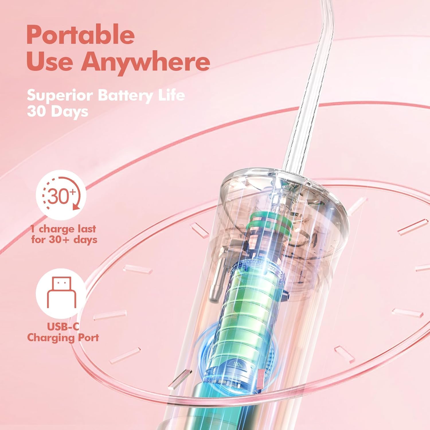Water Flosser Mini Cordless Portable: 5 Modes Travel Water Dental Floss with Telescopic Water Tank, IPX7 Waterproof Oral Irrigator for Teeth Cleaning Gums,Orthodontic,Braces Dental Care (Peach Fuzz)